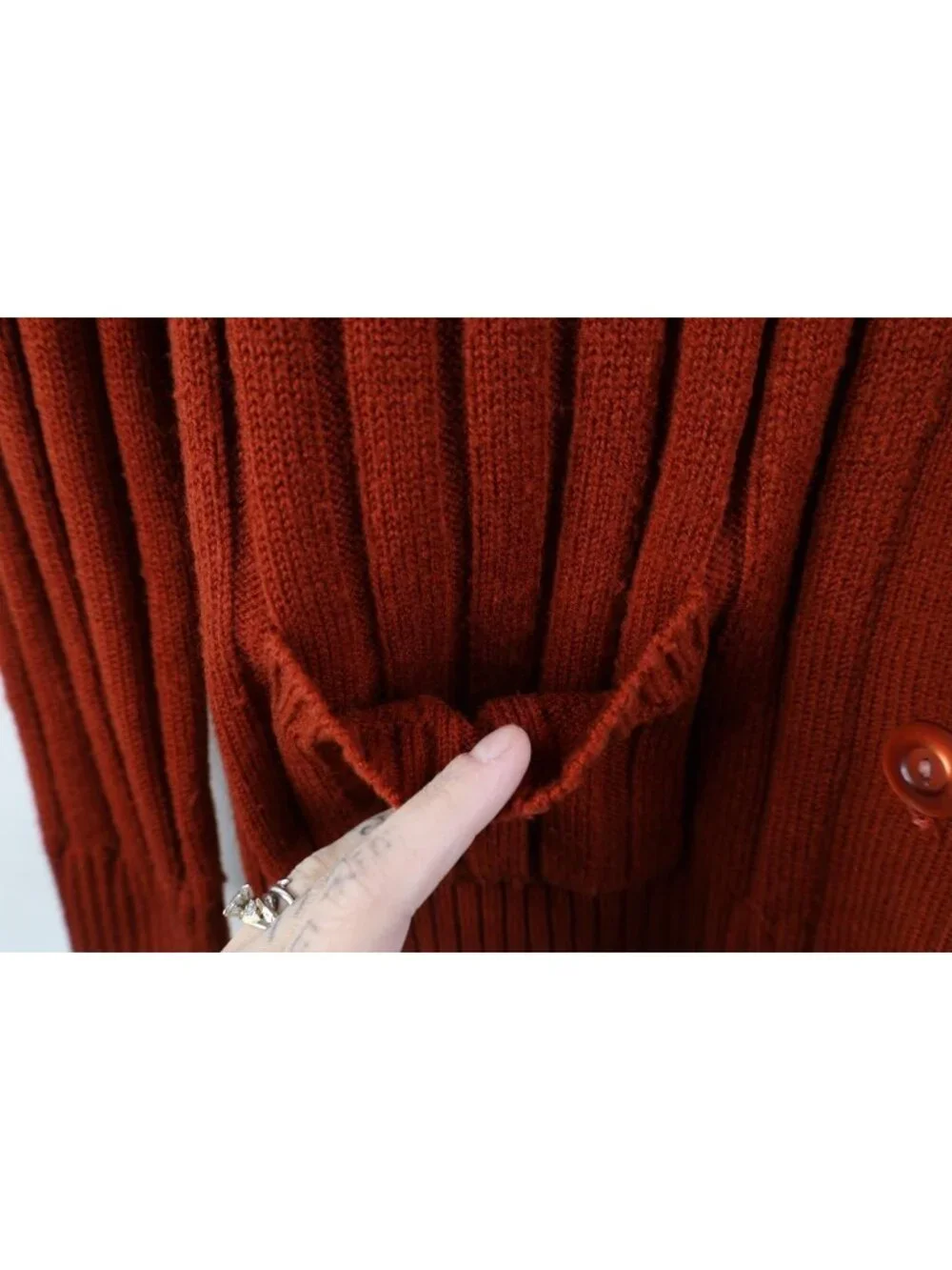 Vintage 70s Streetwear Womens Medium Blank Ribbed Knit Cardigan Sweater Orange